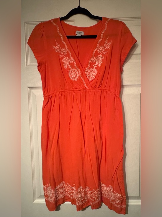 Charming Charlie Dresses & Skirts - Charming Charlie Sz Large Coral Orange Embroidered V-Neck Mini Dress